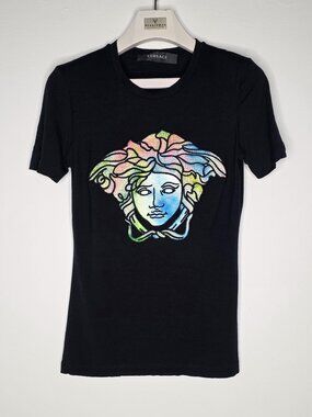 VERSACE Medusa Logo Womens T-Shirt Black Size IT38/US2 $595 Retail